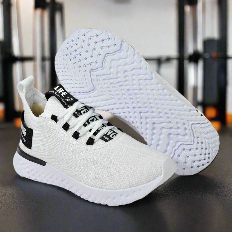 Tênis Feminino Liferun  Branco com Preto leve e confortável na promoção casual e esportivo lançamento malha respirável