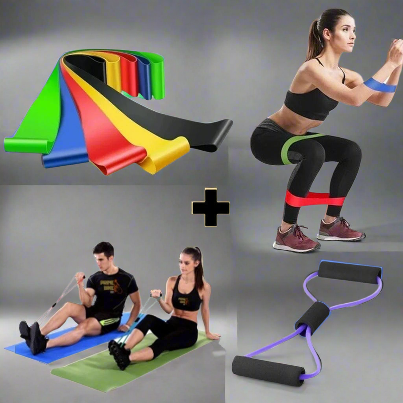 Maxfit - Kit 2 em 1: Elástico Tensão Extensor + 5 Mini Band de Treino - Ideal para Exercícios Funcionais e Fisioterapia