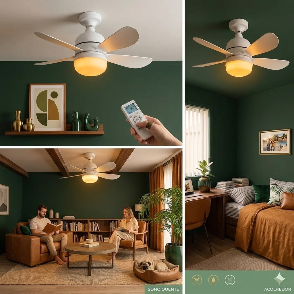 Ventilador de Teto Flowers 80W com Luminária LED, Controle Remoto e 3 Tons de Luz — Bivolt