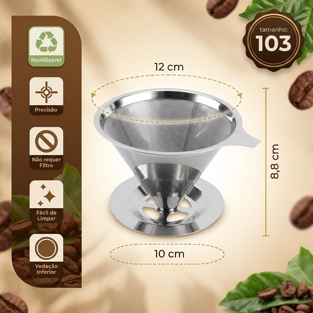 Filtro Coador de Café Reutilizável em Aço Inox Tamanho 103 COARÊ 304 — UM NOVO GEITO DE COAR