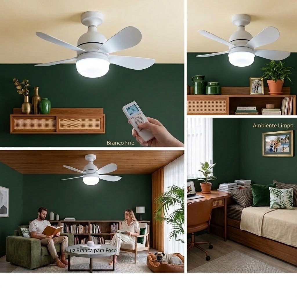 Ventilador de Teto Flowers 80W com Luminária LED, Controle Remoto e 3 Tons de Luz — Bivolt