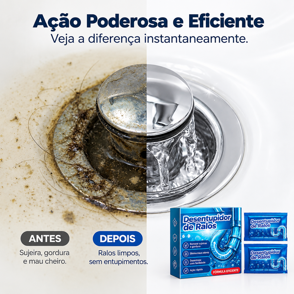 Comprimidos Desentupidores de Ralos – Elimine Entupimentos e Maus Odores Rapidamente