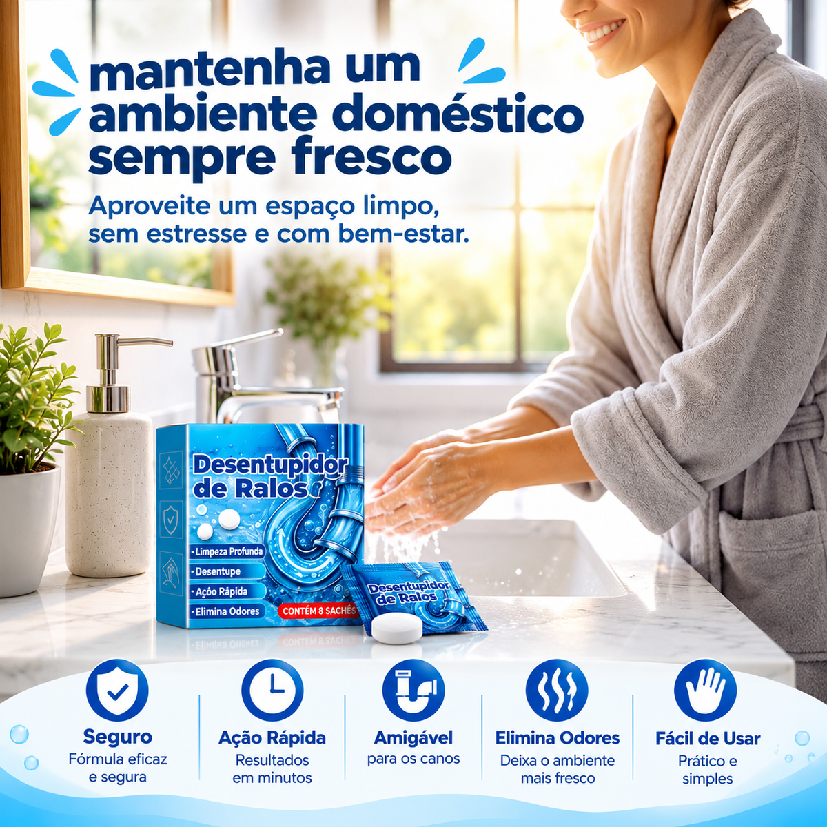 Comprimidos Desentupidores de Ralos – Elimine Entupimentos e Maus Odores Rapidamente