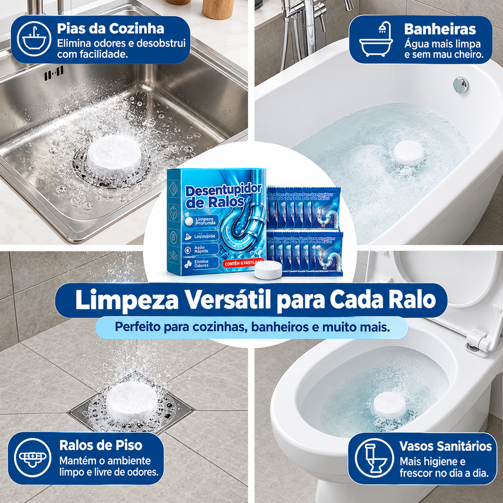 Comprimidos Desentupidores de Ralos – Elimine Entupimentos e Maus Odores Rapidamente