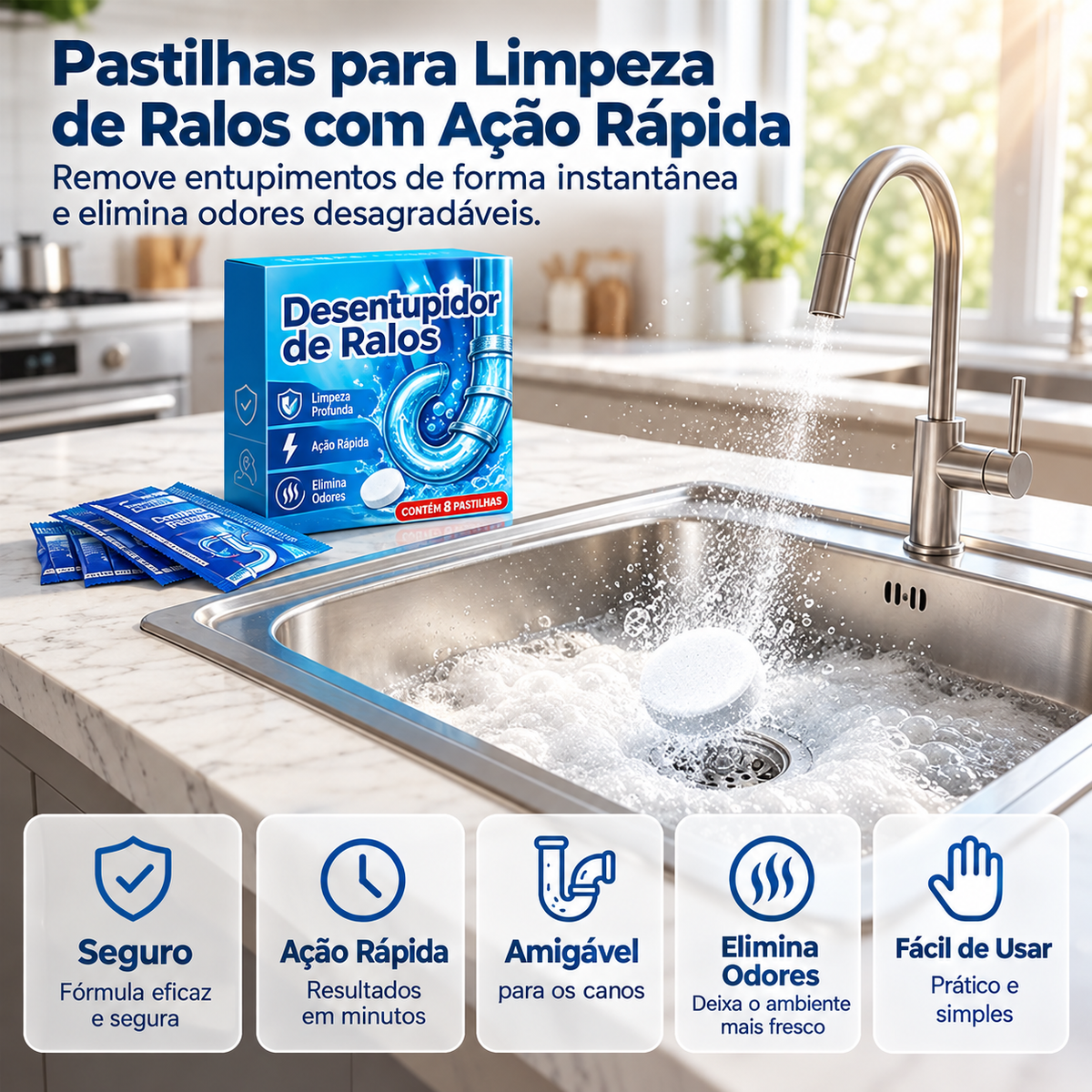 Comprimidos Desentupidores de Ralos – Elimine Entupimentos e Maus Odores Rapidamente