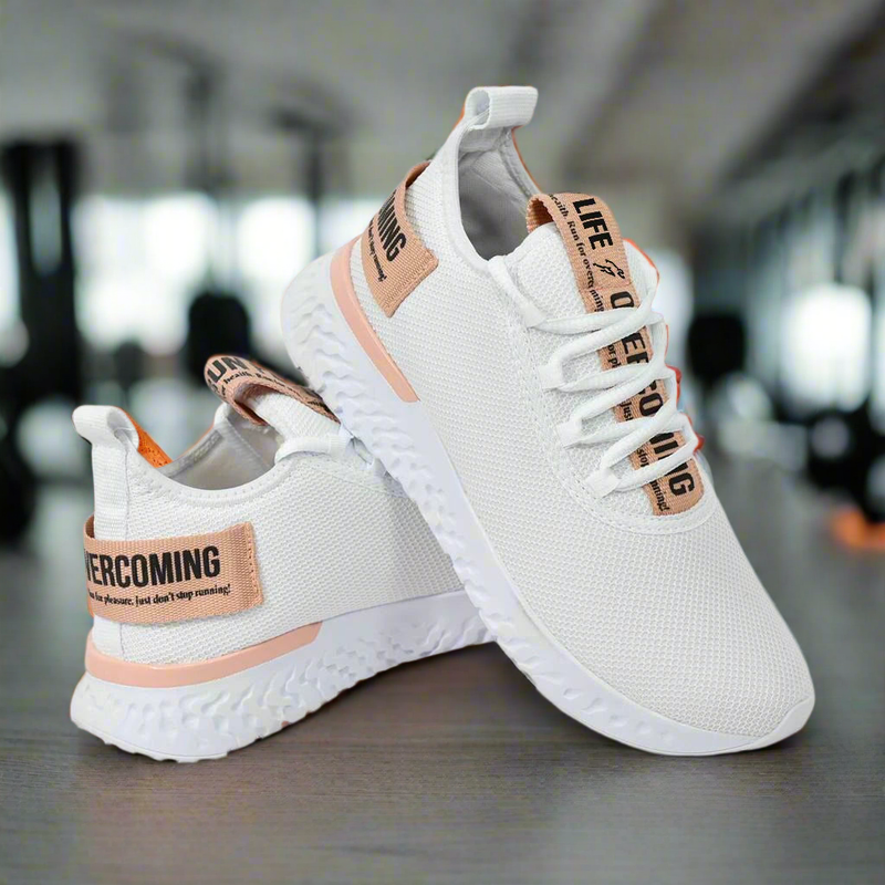 Tênis Feminino  Liferun  Branco/Nude leve e confortável na promoção casual e esportivo lançamento malha respirável