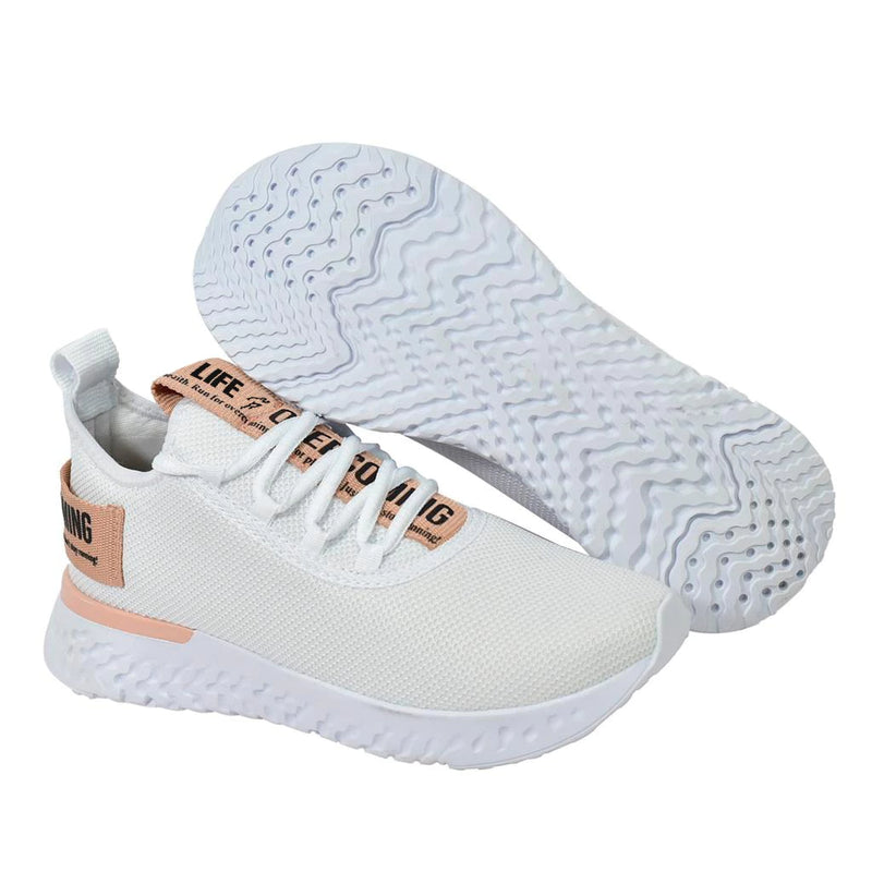 Tênis Feminino  Liferun  Branco/Nude leve e confortável na promoção casual e esportivo lançamento malha respirável