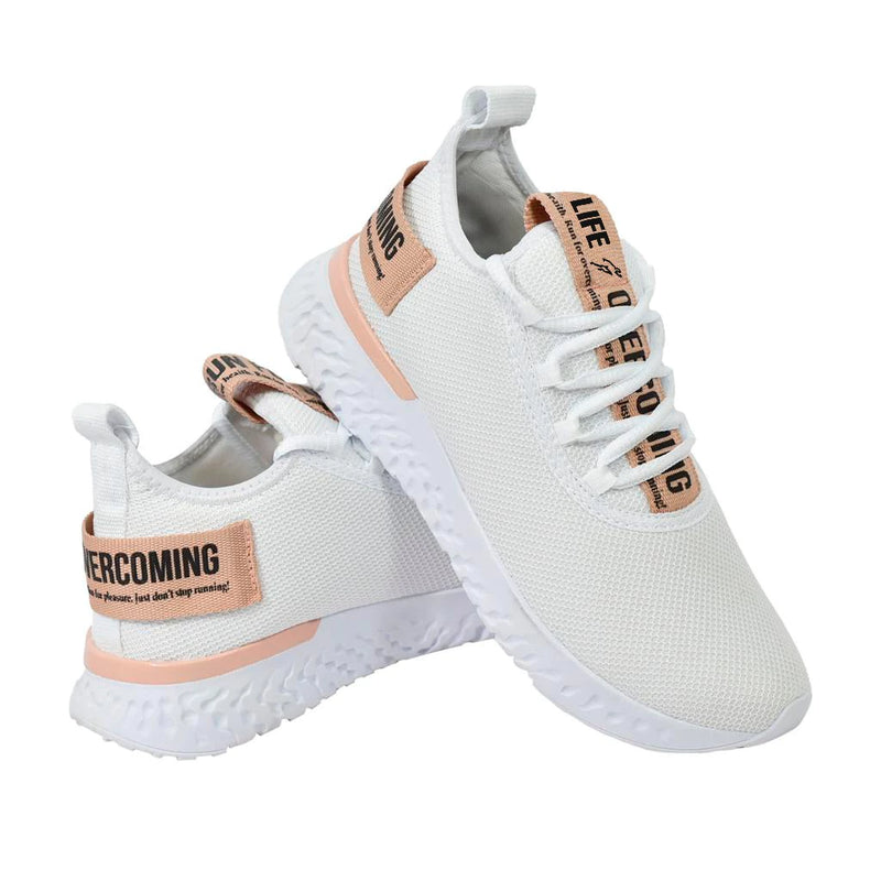 Tênis Feminino  Liferun  Branco/Nude leve e confortável na promoção casual e esportivo lançamento malha respirável