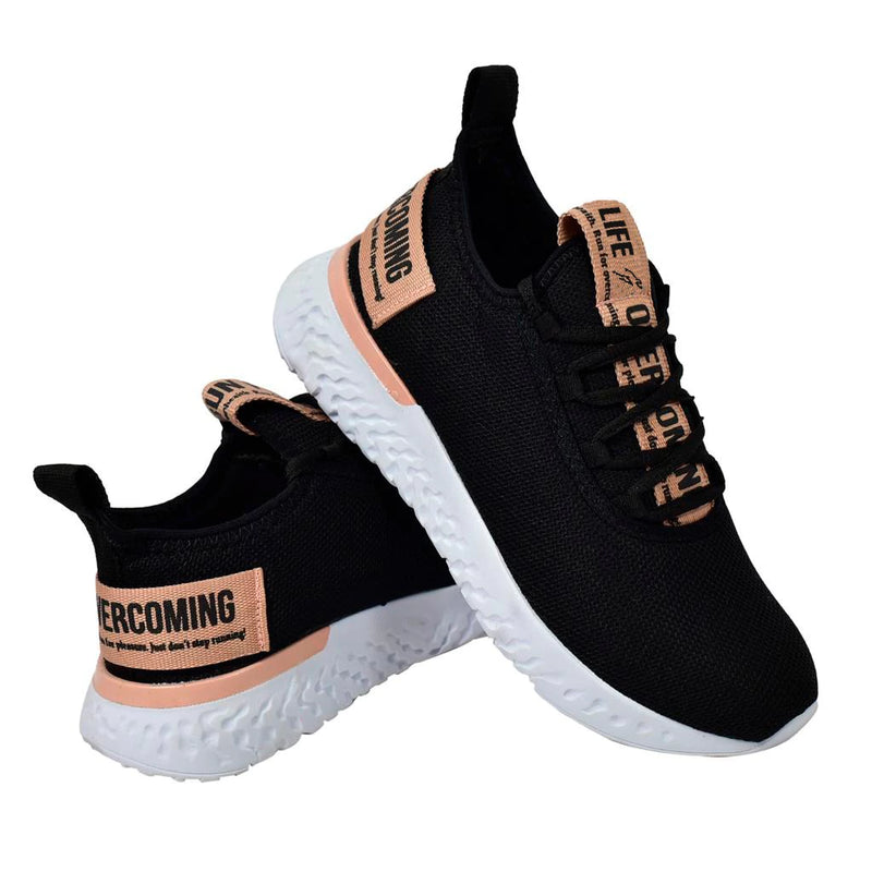 Tênis Feminino  Liferun  Preto/Nude leve e confortável na promoção casual e esportivo lançamento malha respirável